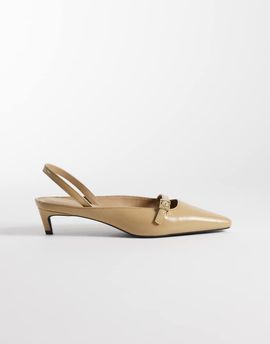 Tommy Hilfiger Tommy Hilfiger buckle slingback kitten heels in beige-Neutral