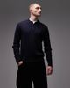 Tommy Hilfiger Tommy Hilfiger cable knit long sleeve polo shirt in navy - 1
