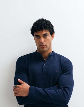 Tommy Hilfiger Tommy Hilfiger cotton waffle texture long sleeve t-shirt in navy