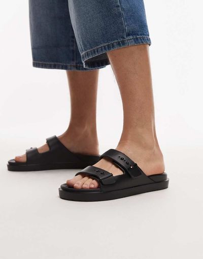 Tommy Hilfiger Tommy Hilfiger double strap pool slides in black