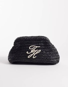 Tommy Hilfiger Tommy Hilfiger elevated raffia clutch bag in black