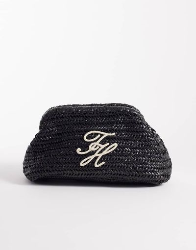 Tommy Hilfiger Tommy Hilfiger elevated raffia clutch bag in black