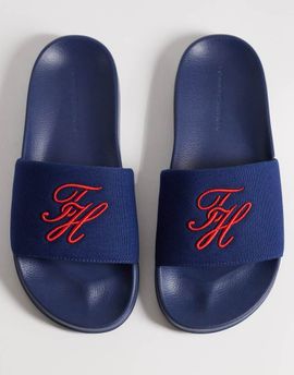 Tommy Hilfiger Tommy Hilfiger embroidered pool slides in blue-Navy