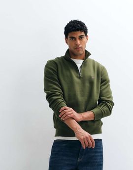 Tommy Hilfiger Tommy Hilfiger flag heavy quarter-zip sweatshirt in khaki-Green