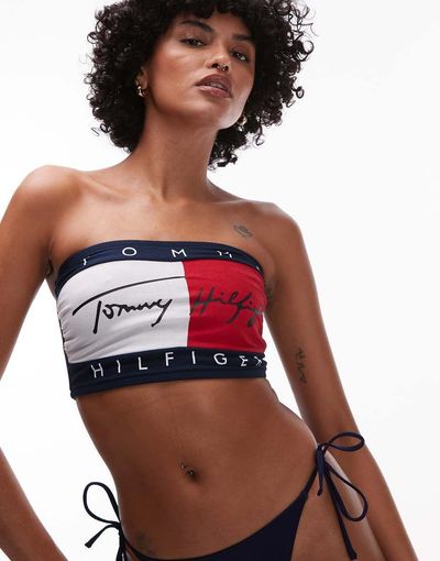 Tommy Hilfiger Tommy Hilfiger flag logo bandeau top in red white blue-Multi