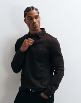 Tommy Hilfiger Tommy Hilfiger flag long sleeve polo shirt in brown