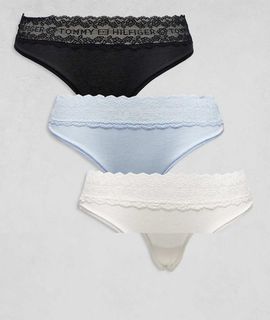 Tommy Hilfiger Tommy Hilfiger Logo lace 3 pack bikini briefs in black/white/blue-Multi