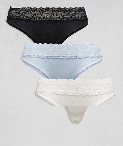 Tommy Hilfiger Tommy Hilfiger Logo lace 3 pack bikini briefs in black/white/blue-Multi