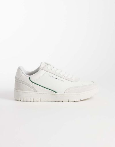 Tommy Hilfiger Tommy Hilfiger premium leather / suede basket sneakers in ecru-White