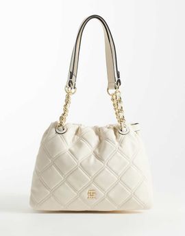 Tommy Hilfiger Tommy Hilfiger quilted mini tote with chain strap in cream-White