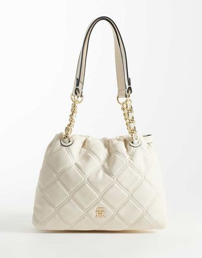 Tommy Hilfiger Tommy Hilfiger quilted mini tote with chain strap in cream-White