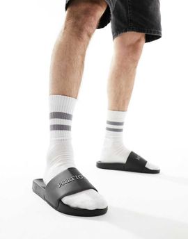 Tommy Hilfiger Tommy Hilfiger raised logo pool slides in black