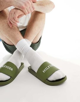 Tommy Hilfiger Tommy Hilfiger raised logo pool slides in green