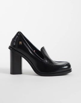 Tommy Hilfiger Tommy Hilfiger real premium leather heeled loafers in black