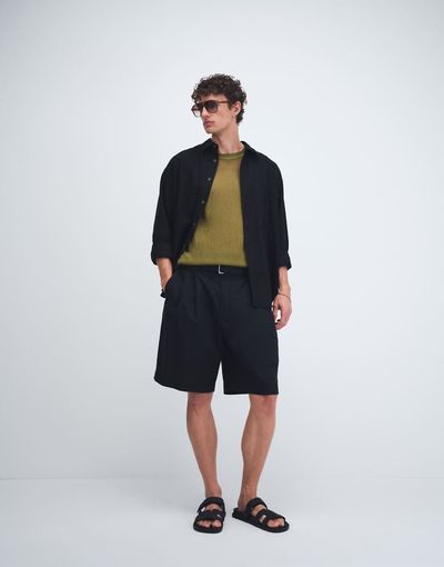 Tommy Hilfiger Tommy Hilfiger relaxed linen mix pleated shorts with belt in black