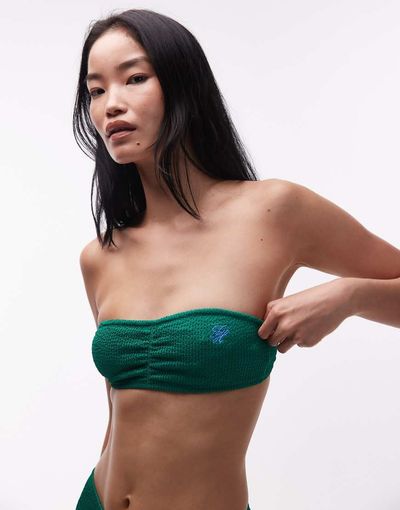 Tommy Hilfiger Tommy Hilfiger resort crinkle bandeau bikini top in green