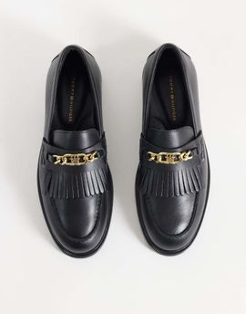 Tommy Hilfiger Tommy Hilfiger Rossie leather loafers with chain fringe in black