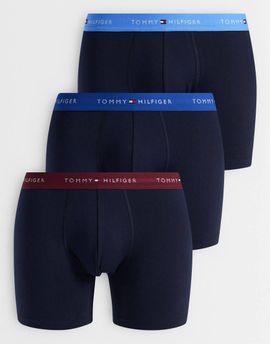 Tommy Hilfiger Tommy Hilfiger Signature Cotton 3 pack boxer briefs in black with blue/burgundy waistbands