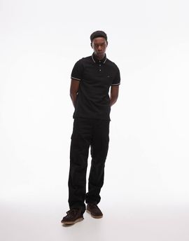 Tommy Hilfiger Tommy Hilfiger tipped slim fit polo shirt in black