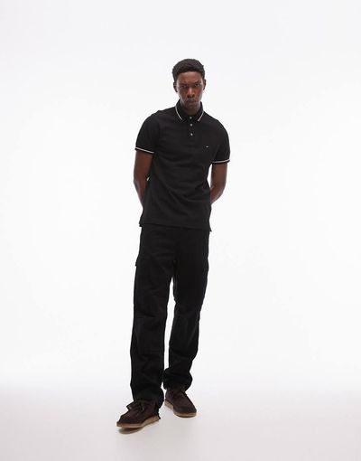 Tommy Hilfiger Tommy Hilfiger tipped slim fit polo shirt in black