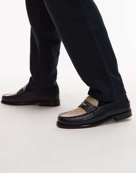 Tommy Hilfiger Tommy Hilfiger two tone leather penny loafers in navy & cream