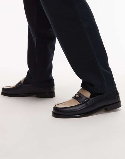 Tommy Hilfiger Tommy Hilfiger two tone leather penny loafers in navy & cream