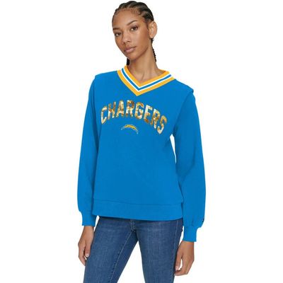 Tommy Hilfiger Women's Tommy Hilfiger Powder Blue Los Angeles Chargers Alice V-Neck Pullover Sweatshirt 