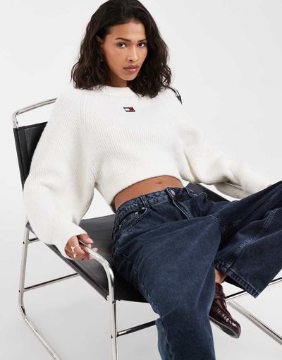 Tommy Jeans Tommy Jeans badge logo cropped sweater in white