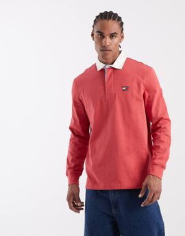 Tommy Jeans Tommy Jeans badge logo relaxed fit rugby shirt in red
