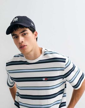 Tommy Jeans Tommy Jeans badge logo T-shirt in white/blue stripes