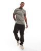 Tommy Jeans Tommy Jeans badge t-shirt in olive and cream stripe-Multi - 4