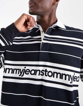 Tommy Jeans Tommy Jeans branded relaxed fit rugby shirt in navy stripes