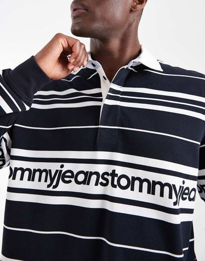 Tommy Jeans Tommy Jeans branded relaxed fit rugby shirt in navy stripes