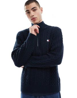 Tommy Jeans Tommy Jeans cable knit 1/4 zip sweater in navy