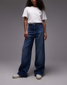 Tommy Jeans Tommy Jeans Claire repeat logo wide leg jeans in dark wash-Blue