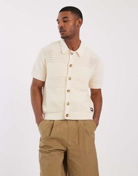 Tommy Jeans Tommy Jeans crochet short sleeve cardigan in beige-Neutral
