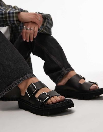 Tommy Jeans Tommy Jeans double strap buckle sandals in black