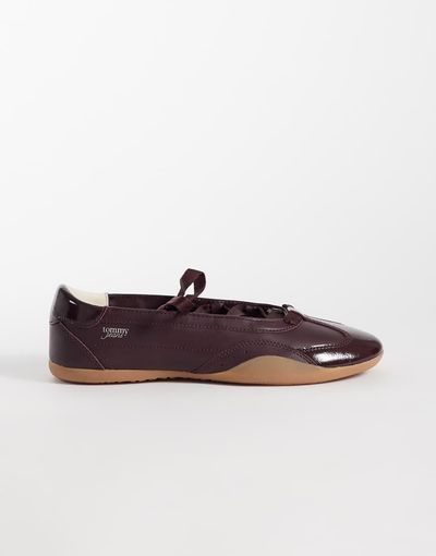 Tommy Jeans Tommy Jeans fusion real premium leather ballet sneakers in burgundy-Red