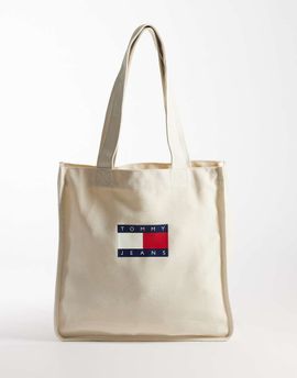 Tommy Jeans Tommy Jeans Heritage flag canvas tote bag in beige-Neutral