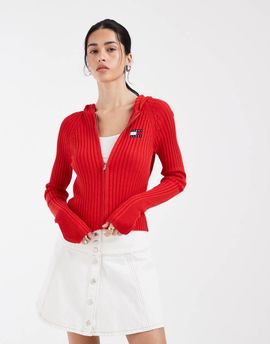 Tommy Jeans Tommy Jeans hooded ribbed cardigan in red