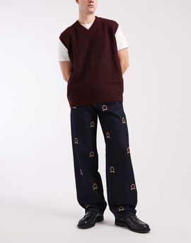 Tommy Jeans Tommy Jeans Jamie relaxed straight leg jeans with all-over crest logo in dark wash-Navy