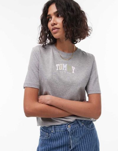 Tommy Jeans Tommy Jeans multicolor varsity logo t-shirt in gray