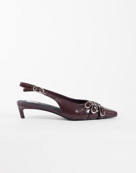 Tommy Jeans Tommy Jeans Olimpia leather slingback kitten heels with buckles in burgundy-Red