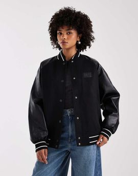 Tommy Jeans Tommy Jeans oversized flag logo varsity jacket in black