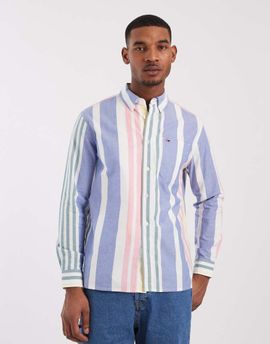 Tommy Jeans Tommy Jeans oxford shirt in blue/green stripes-White
