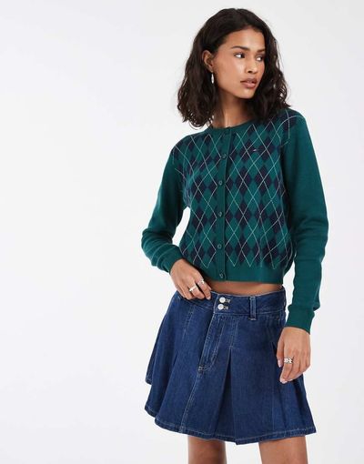 Tommy Jeans Tommy Jeans pleated denim mini skirt in mid wash blue
