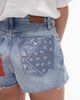 Tommy Jeans Tommy Jeans raw edge denim hot pants with paisley pockets in light wash-Blue - 3