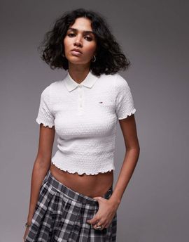Tommy Jeans Tommy Jeans shirred polo top in white