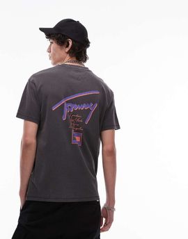 Tommy Jeans Tommy Jeans signature backprint t-shirt in black and purple