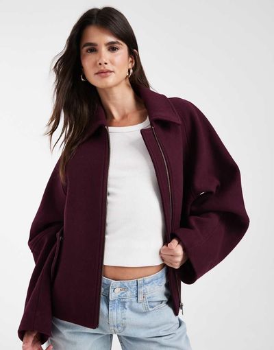 Tommy Jeans wool mix jacket in burgundy-Red